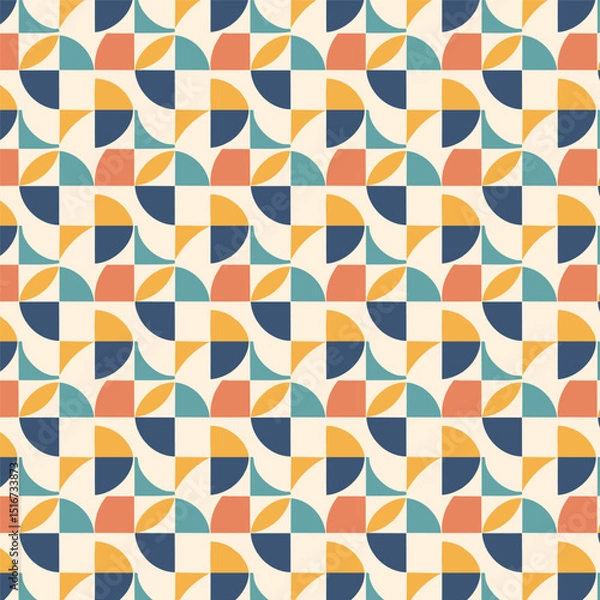 Fototapeta Retro Geometric Shapes Pattern with a Mid-Century Modern Aesthetic