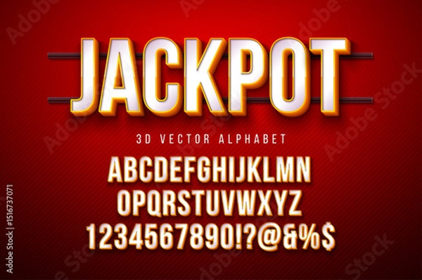 Obraz Vector 3d Alphabet Font Set with Frame Box and Shadow on Red Background. Modern Typeface Design Collection with ABC, Number and Special Characters for Banner, Poster or Invitation. Layered Separated