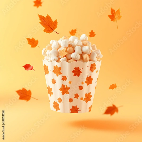 Obraz Autumn Popcorn Treat with Maple Leaves