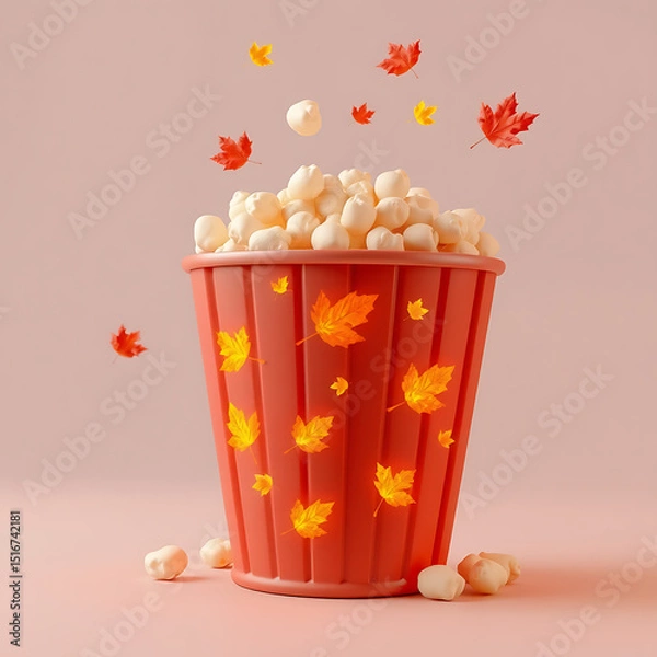 Obraz Popcorn Bucket with Falling Autumn Leaves