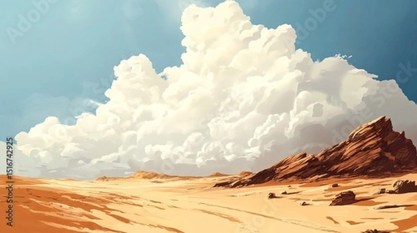 Fototapeta Desert with sand dunes and dramatic cloud formations.