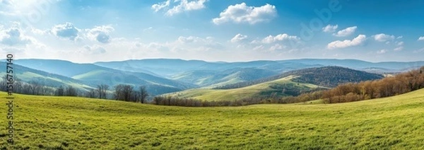 Fototapeta Vast Mountain Range and Lush Meadow