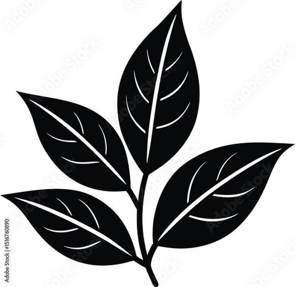 Fototapeta Leafy Silhouette: A minimalist silhouette showcases four elegantly shaped leaves, their veins delicately etched to capture the essence of nature's beauty, symbolizing growth and serenity. 