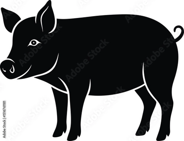 Fototapeta Black Pig Silhouette: A simple, elegant silhouette of a pig, perfect for farm-related designs, children's books, or rustic-themed projects.  