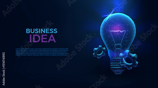 Fototapeta Digital bulb. Low poly technology, light as intellectual property. Business idea, insight gear solution. Creative idea and innovation. Lightbulb electrical vector abstract icon illustration