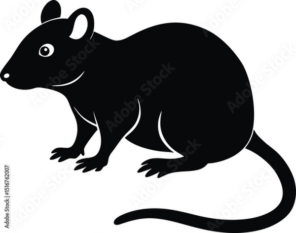 Fototapeta Black Rat Silhouette: A striking silhouette of a rat, showcasing its characteristic features in a minimalist black-and-white design.