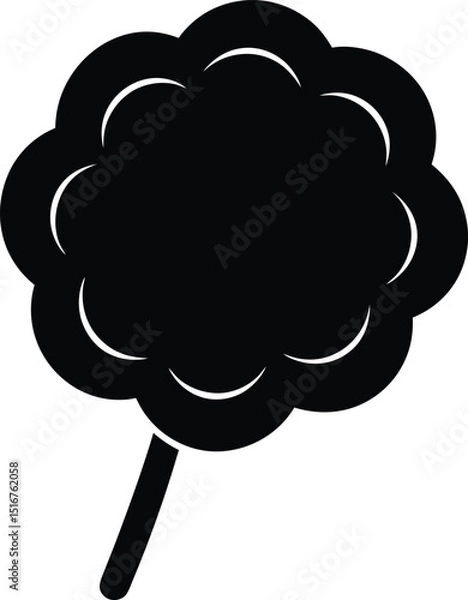 Fototapeta Cotton Candy Icon: A simple, black silhouette icon of a cotton candy on a stick, perfect for representing sweetness, fun, and childhood memories.