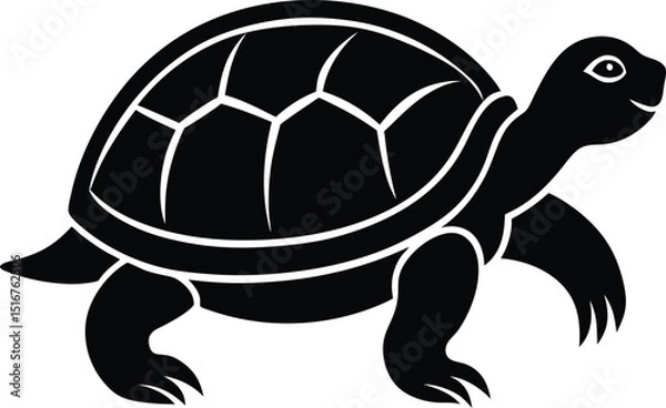 Fototapeta Black Silhouette Turtle: A stylized black silhouette of a turtle, showcasing its strong shell and sturdy legs, perfect for logo design or decorative purposes.