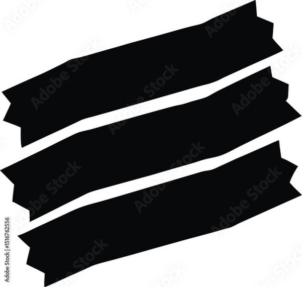 Fototapeta Dynamic Banner Silhouette: A striking silhouette showcases three bold, black banners, their edges jagged and textured, implying movement and energy, ideal for graphic design.