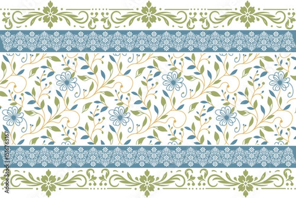 Obraz Simple floral seamless sketch.One line hand drawn flowers.Fashion textile repeat.Border design minimal.Modern outline pattern

