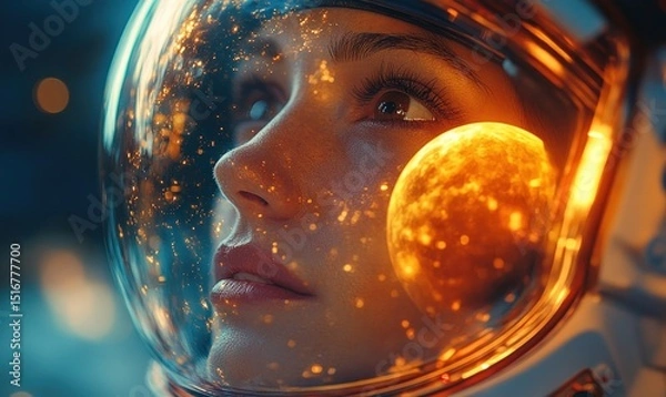 Fototapeta Astronaut gazing at a fiery moon