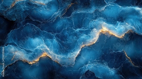 Fototapeta Abstract, flowing, deep blues and golds, textured, energetic design