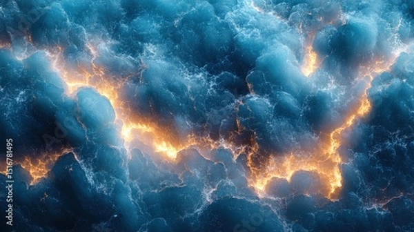Fototapeta Abstract storm clouds with fiery lightning