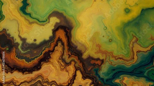 Fototapeta Earthy Mineral Texture: Abstract Yellow Green Brown Flow.
Organic Color Swirls: Abstract Geological Design.
Textured Abstract Art: Yellow Brown Green Pattern.
