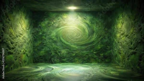Fototapeta Enigmatic Green Chamber with Swirling Moss Texture and Subtle Illumination