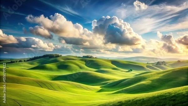 Fototapeta Serene Rolling Hills Under a Dramatic Sky, Painted with the Hues of a Sunset