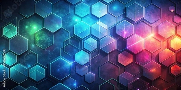 Fototapeta Abstract Hexagonal Network with Vibrant Gradient Hues and Glowing Lines