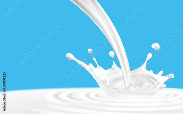 Obraz Milk splash banner with blue background