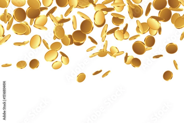 Obraz Pile of falling gold coins isolated on white background