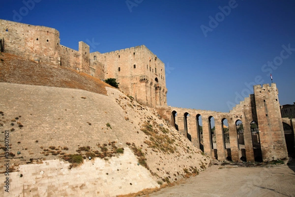 Fototapeta The ancient walls of the citadel of Aleppo, Syria