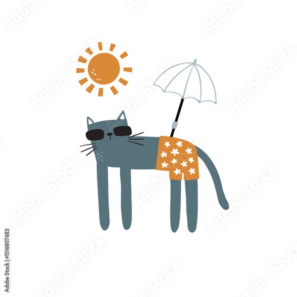 Obraz vector illustration of a cute modern cat wearing swimsuit