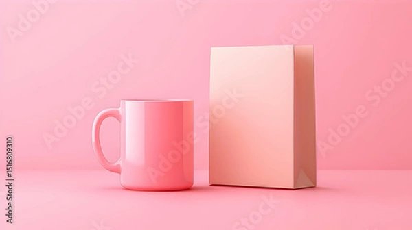 Obraz Pink Ceramic Mug And Box Mockup On Pink Background