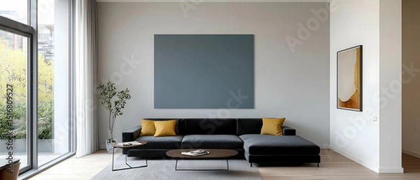 Obraz Modern Minimalist Living Room With Large Empty Frame