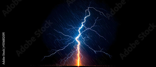 Obraz Powerful Lightning Bolt In Dark Night Sky