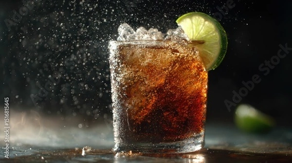 Fototapeta Refreshing Cuba Libre Lime Cola and Ice  Vibrant Drink Photography