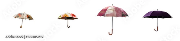 Obraz Four unique umbrellas with different patterns, cut out transparent