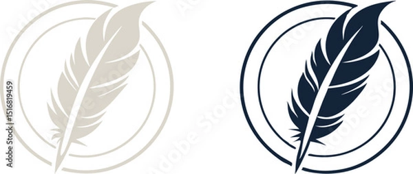 Fototapeta Gold feather logo design with circular emblem and luxury branding vector illustration.