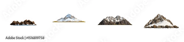 Obraz Four different snow capped mountain peak selections, cut out transparent