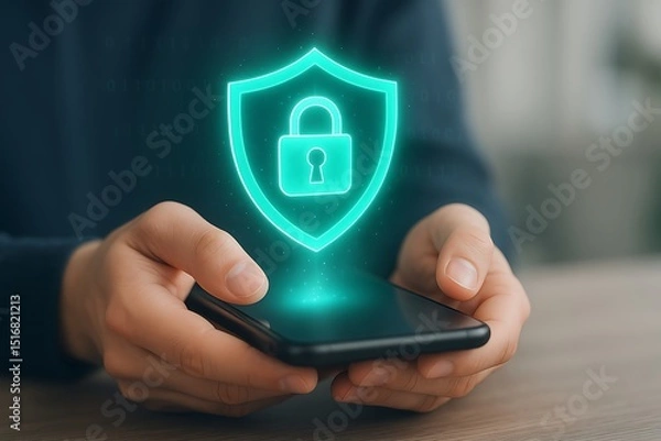 Obraz Mobile phone security and data protection concept