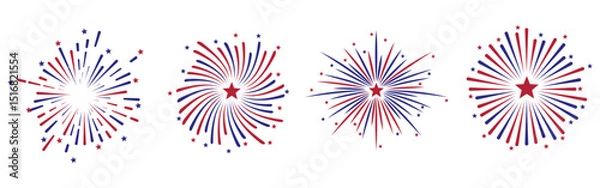Fototapeta Set of 4th Of July Fireworks Isolated Background.