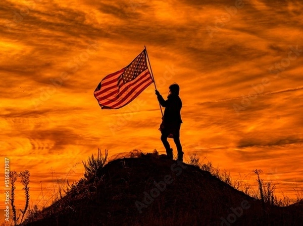Obraz Holding American pride at sunset