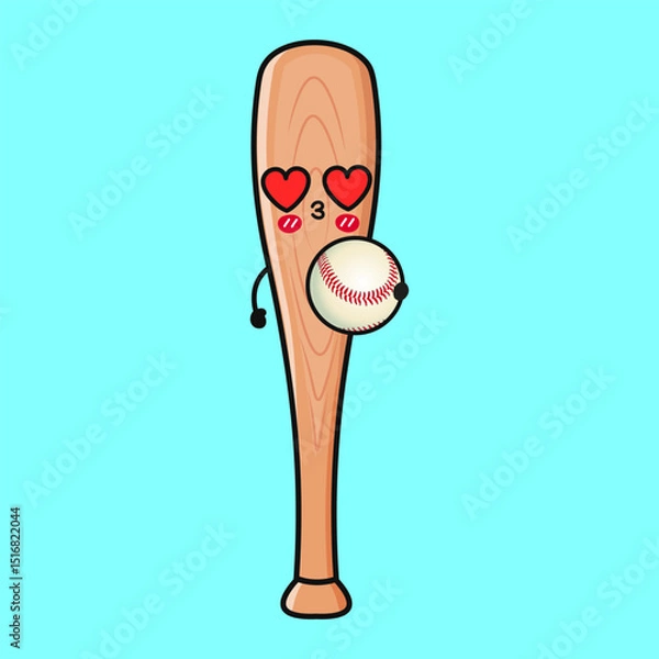 Obraz An adorable cartoon Baseball Bat with heart eyes happily holding a baseball in a bright setting.