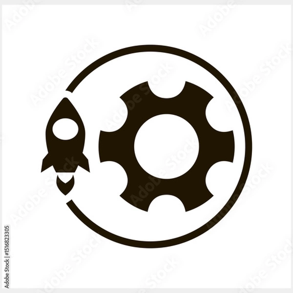 Fototapeta Doodle setting gears with space ship clipart isolated Stencil tools vector illustration