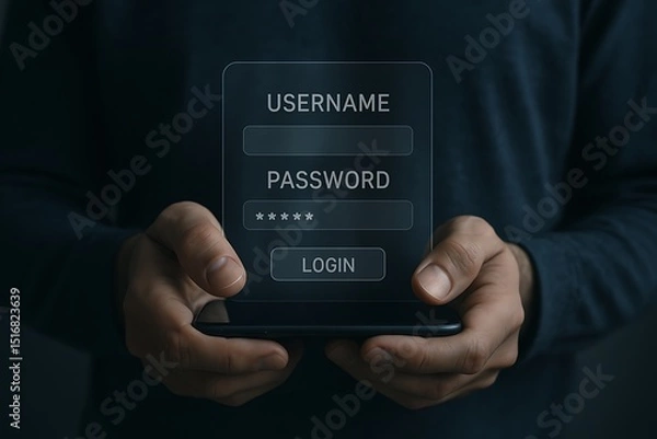 Fototapeta Person logging in securely on smartphone