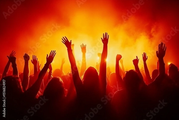 Obraz Silhouette of audience hands raised in joy at a concert