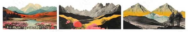 Obraz PNG Vibrant abstract mountain landscapes, element set on transparent background