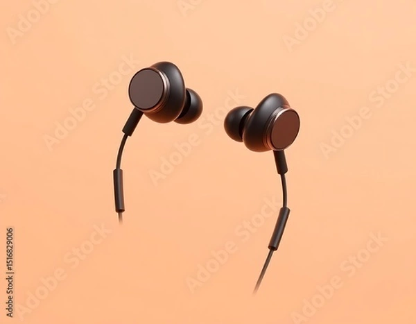 Obraz Stylish Black Earphones on a Peach Backdrop