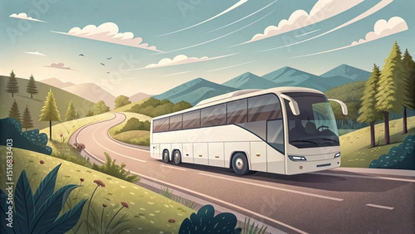 Fototapeta Bus Driving at High Speed with Motion Blur Effect on Road During Sunset – Dynamic Transportation Illustration