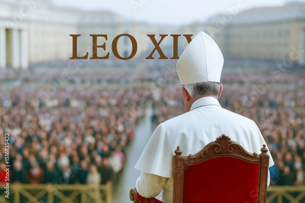 Fototapeta Symbol picture: Pope Leo XIV seated blesses a large crowd in Saint Peter’s Square during a solemn religious ceremony in the Vatican