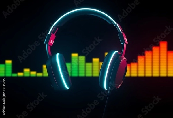 Obraz Neon Headphones with Sound Equalizer