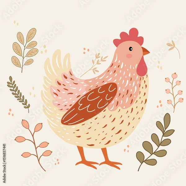 Obraz Pattern with cute cartoon chicken  on white background