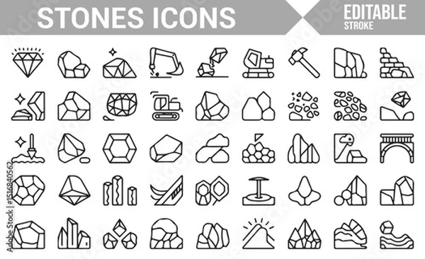 Fototapeta Stone and excavation icon pack for architecture, construction, and geology.
