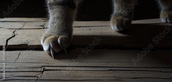 Fototapeta "Edge of Tension: A Cat’s Claws in the Wood"
