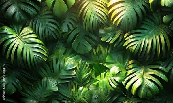 Fototapeta Lush tropical leaves background