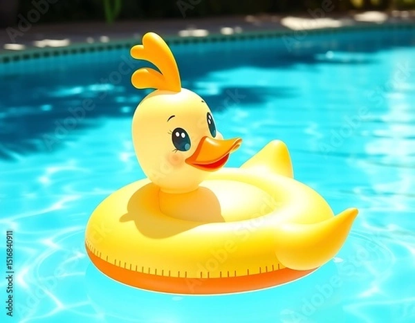 Obraz Adorable Rubber Duck Float in a Sparkling Blue Pool