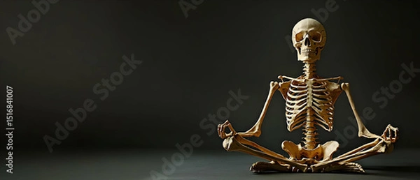 Obraz Pixelated Skeleton In Meditation Pose On Dark Background